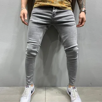 Мужские Обтягивающие Рваные джинсы Slim scarification, Синие Джинсовые Брюки-карандаш, Уличные джинсовые брюки в стиле хип-хоп, модная ковбойская одежда для мужчин