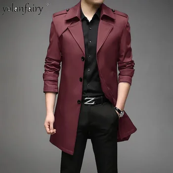 Длинные куртки для мужчин, пальто, Новинка 2024 года, осенний тренч Outwears Simple среднего размера, мужская легкая роскошная верхняя куртка