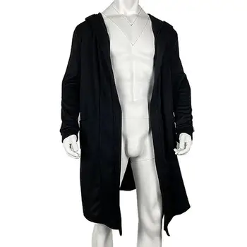 Мужская одежда Модная мужская Зимняя ветровка, Стильное Длинное пальто с капюшоном для защиты от холода, Однотонный дизайн с длинным рукавом