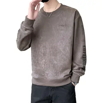 Мужская толстовка с буквенным принтом, пуловер в стиле хоп Ретро, замшевая толстовка свободного кроя для мужчин, уличная одежда, модные топы с буквенным принтом.