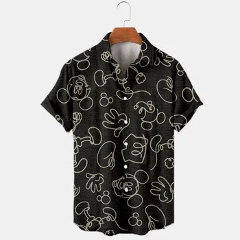 Гавайская рубашка с Микки Маусом от Disney, мужская рубашка с цветочным 3D-принтом, летний модный уличный тренд, Винтажный бутик-топ