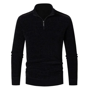 2023 Новые мужские пуловеры с круглым вырезом на осень-зиму, однотонный свитер, мужская повседневная мода, повседневный толстый вязаный пуловер на молнии наполовину