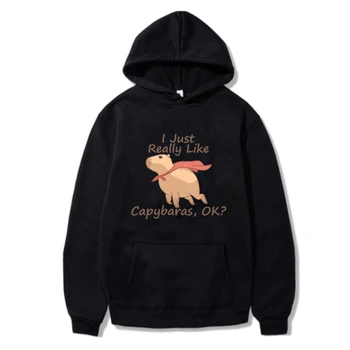 Я люблю Толстовки Capybara, Винтажную Уличную одежду, толстовку Унисекс с принтом Capybaras, Осеннюю Модную Повседневную Мягкую Женскую Мужскую толстовку Harajuku